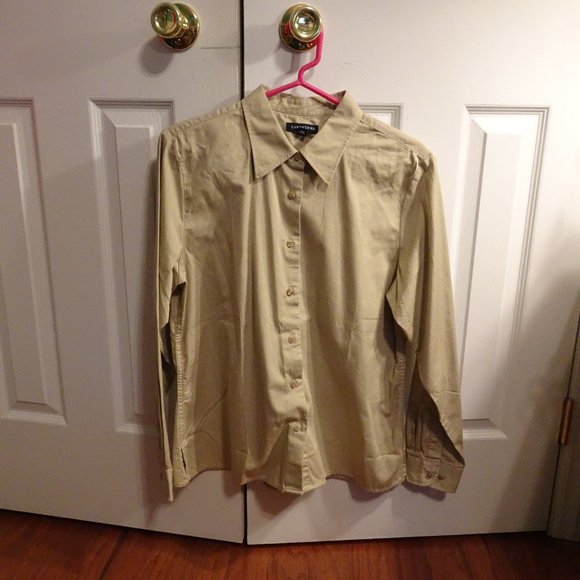 Lands End Women's Khaki Long Sleeve Blouse M10-12